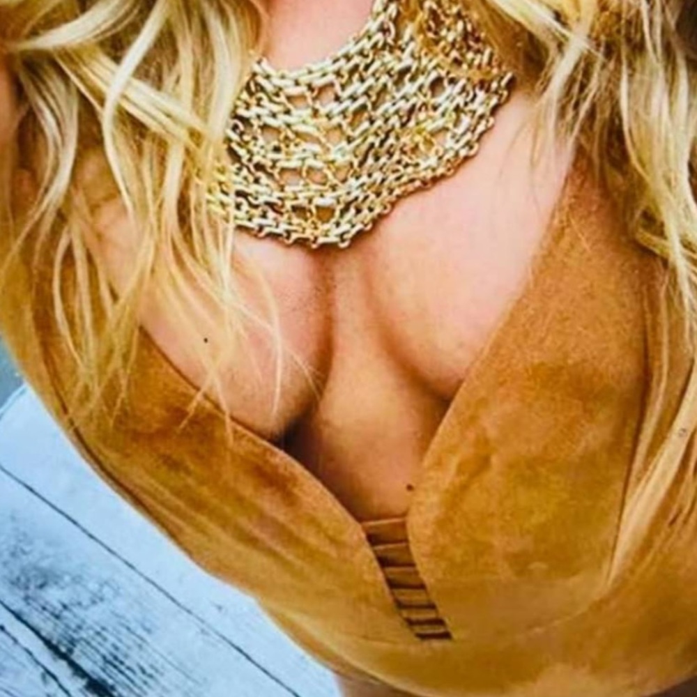 NWT $ 68 Shirl Clark Collection Bodysuit & Necklace - Medium (Olive Green)